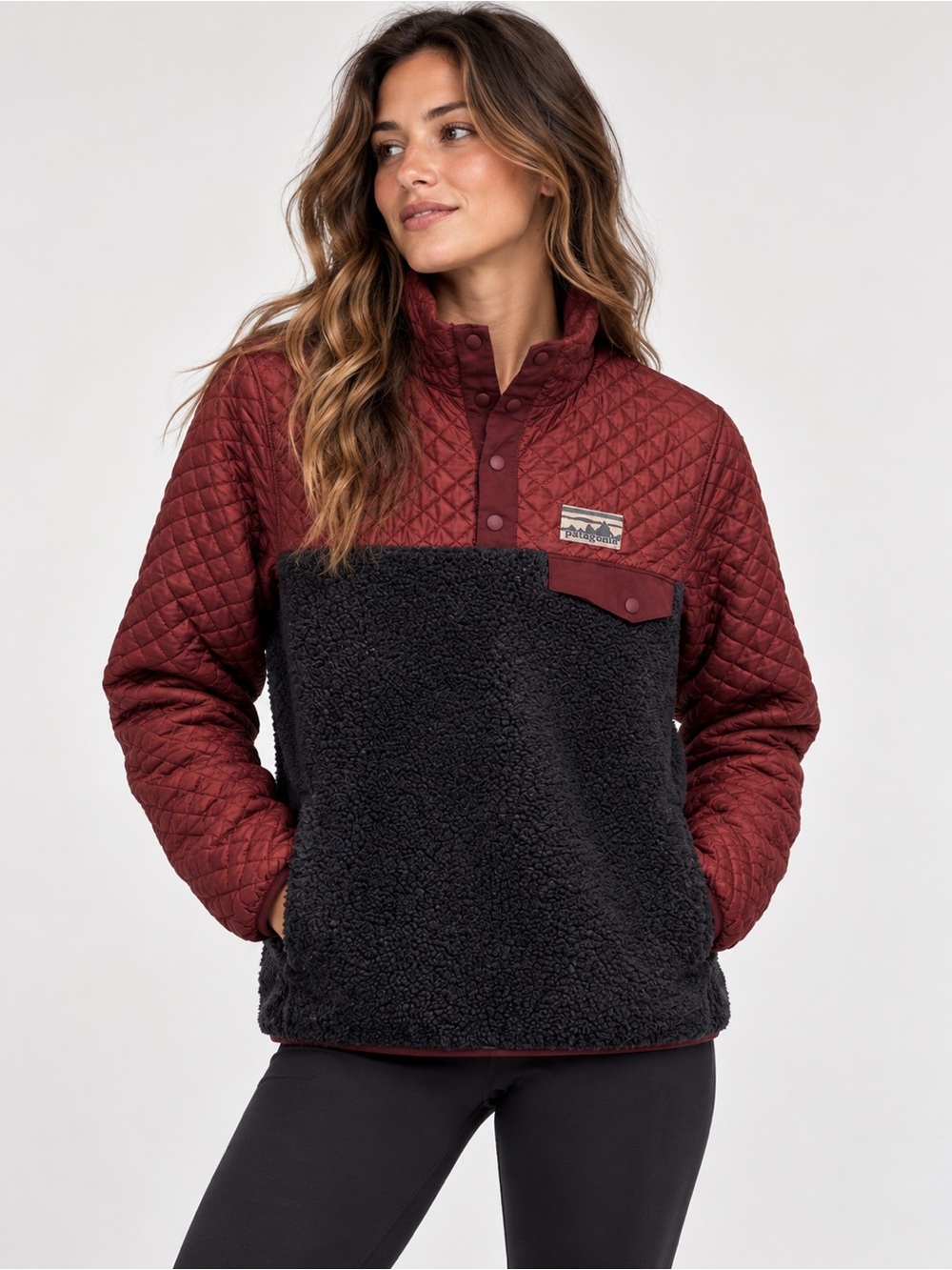 Patagonia Mixed Snap-T Pullover Drumfire Red Black Fleece Women’s XS